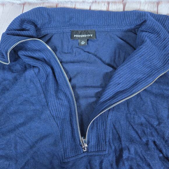 Fortune And Ivy Blue High Neck 1/2 Zip Lightweight Pullover Sweater XL - Picture 4 of 8